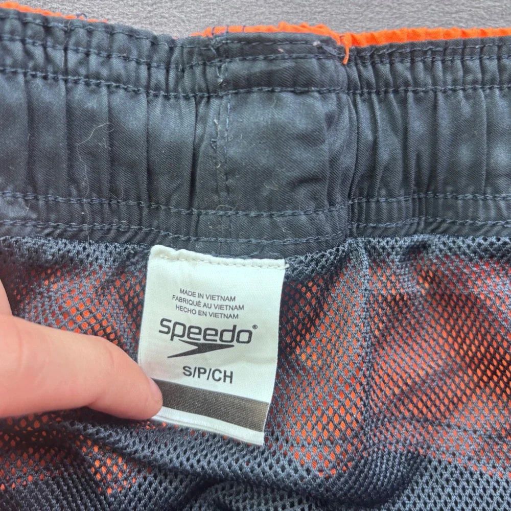 Speedo Mens Swim Trunks Navy Orange Colorblock Cargo Pocket Small